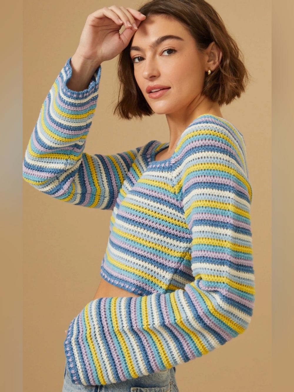 NWT Altar’d State Crochet Stripe Cropped Sweater